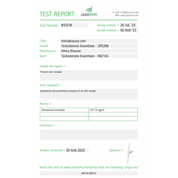 Testosterone Enanthate 250 mg/ml by Hilma Biocare