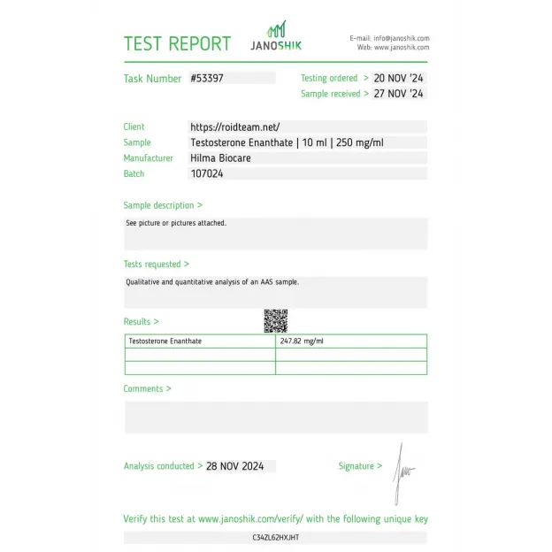 Testosterone Enanthate 250 mg/ml by Hilma Biocare